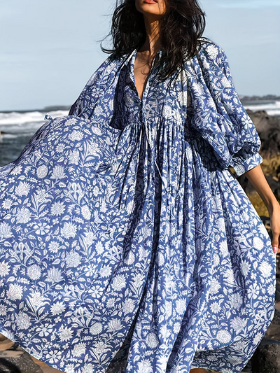 Solmira™ | Salaş Bohem Çiçekli Elbise