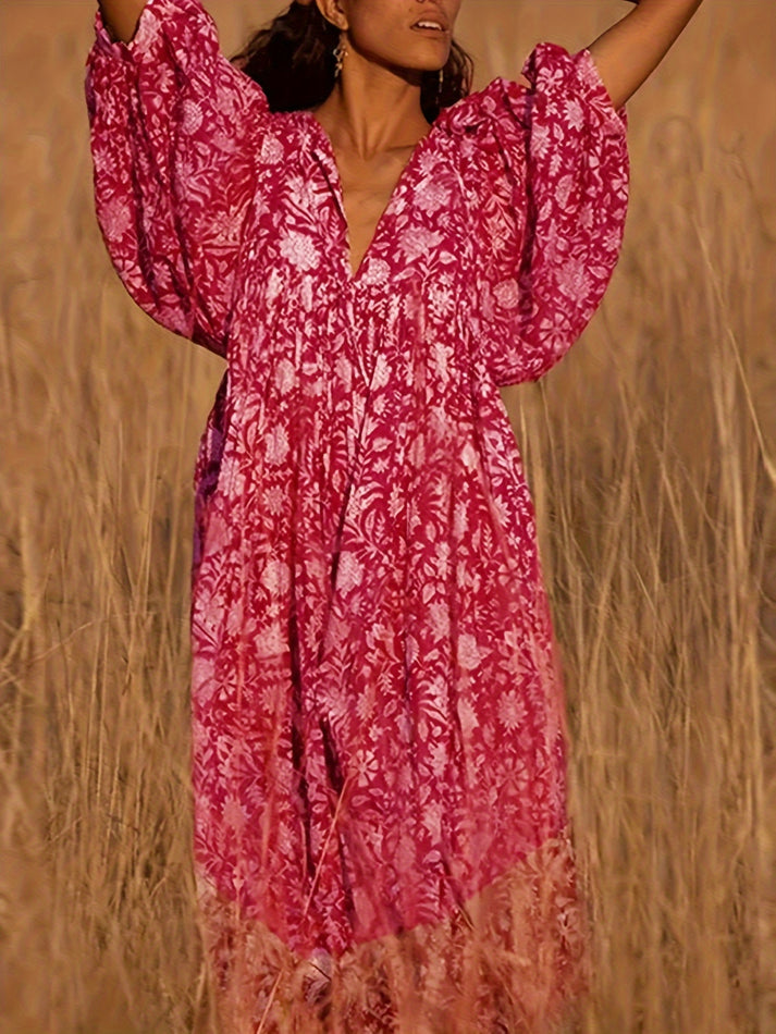 Solmira™ | Salaş Bohem Çiçekli Elbise