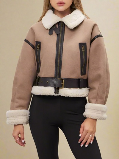 Solmira™ | Kürk Yakalı Kemerli Kaban