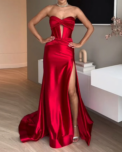 Solmira™ | Ateş Kırmızısı Saten Elbise