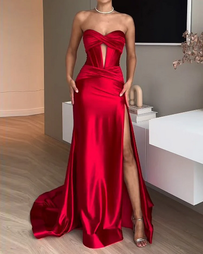 Solmira™ | Ateş Kırmızısı Saten Elbise