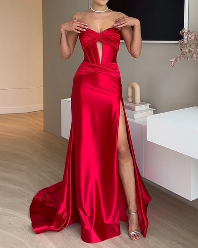 Solmira™ | Ateş Kırmızısı Saten Elbise