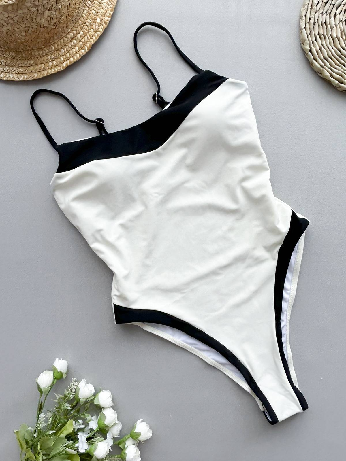 Solmira™ | Kontrast Yüksek Bel Tek Parça Mayo