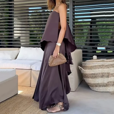 Solmira™ | Katmanlı Zarafet Straplez Salaş Elbise