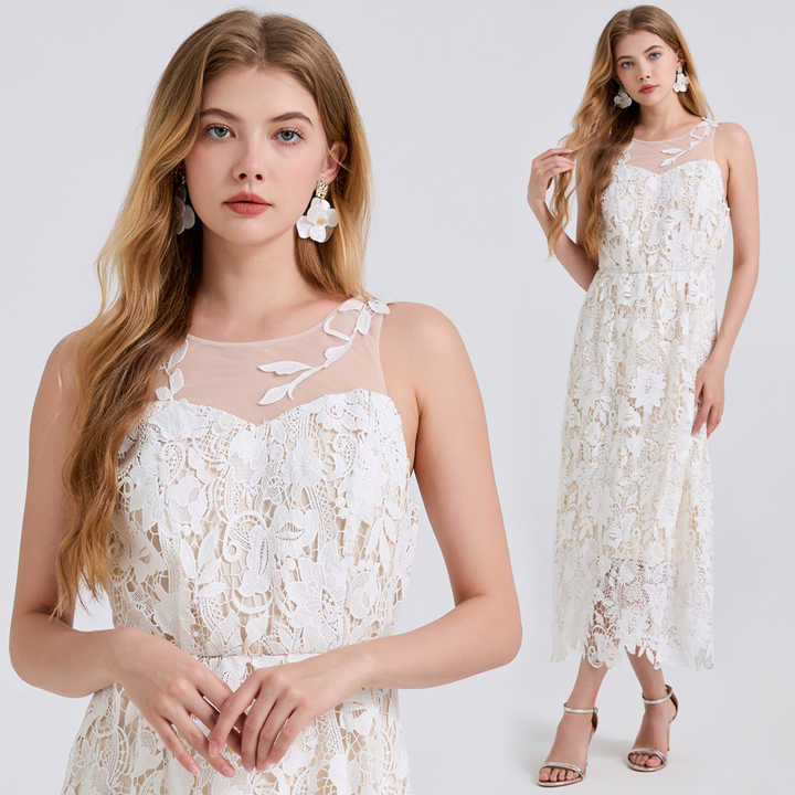 Solmira™ | Transparan Omuzlu Dantel Midi Elbise