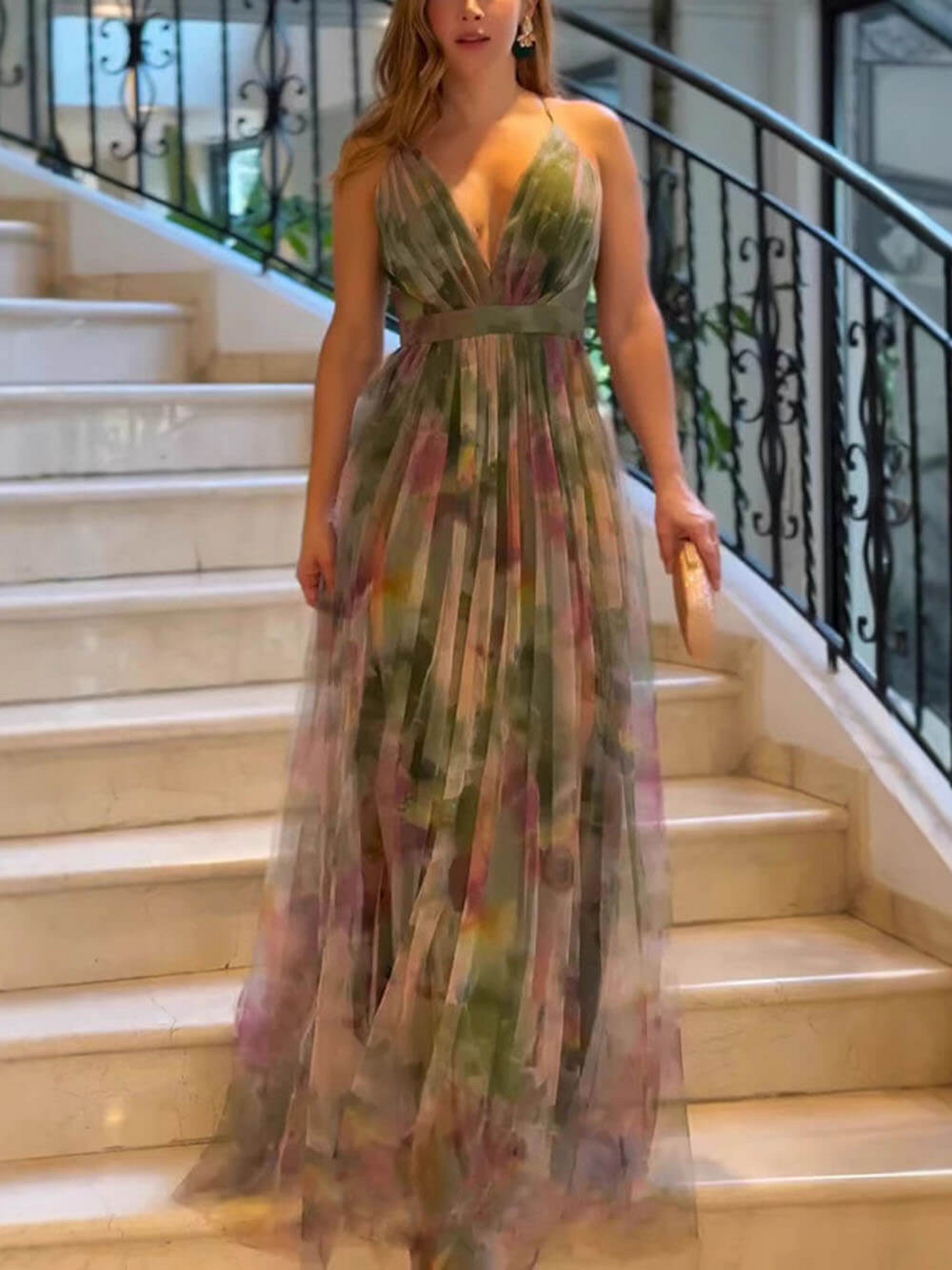 Solmira™ | Tül Katmanlı V Yaka Abiye