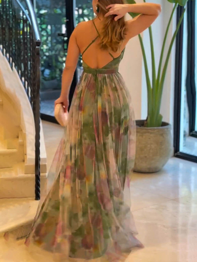 Solmira™ | Tül Katmanlı V Yaka Abiye