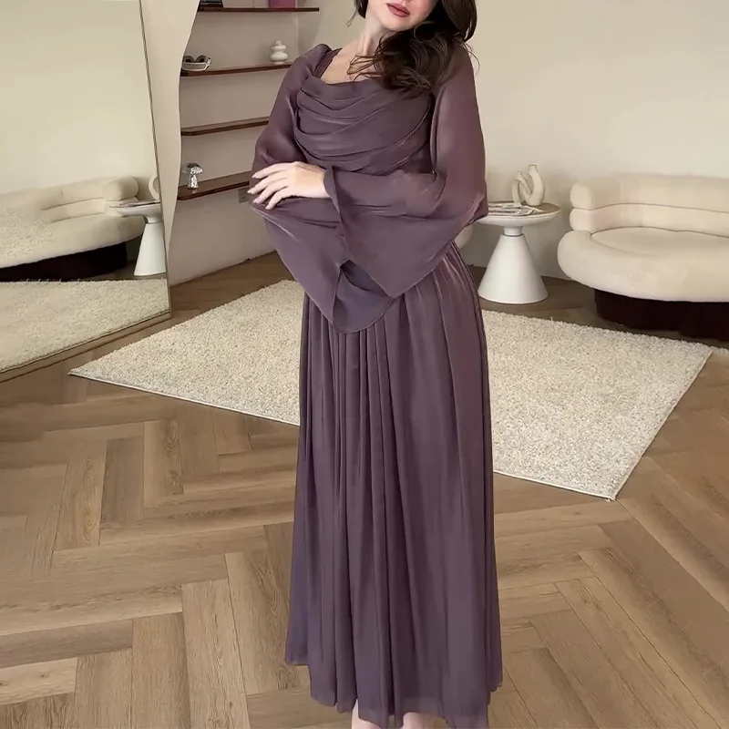 Solmira™ | Uzun Kollu Şifon Abiye