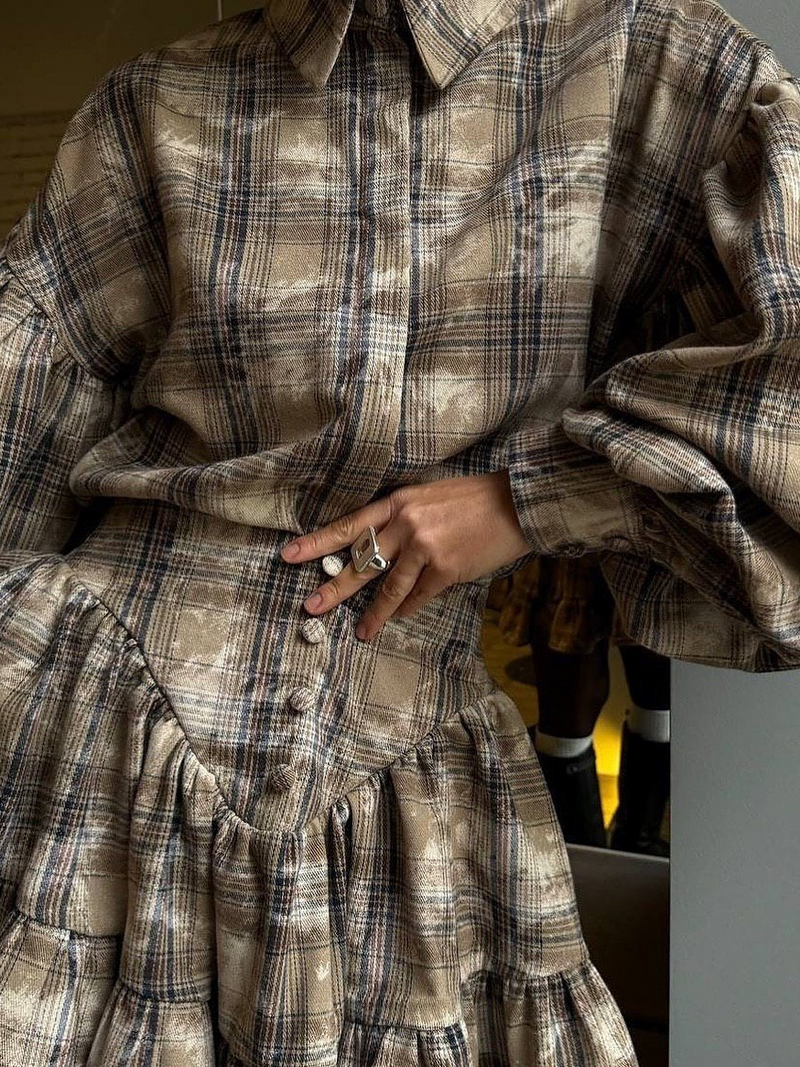 Solmira™ | Pileli Mini Etek & Balon Kol Gömlek Takım