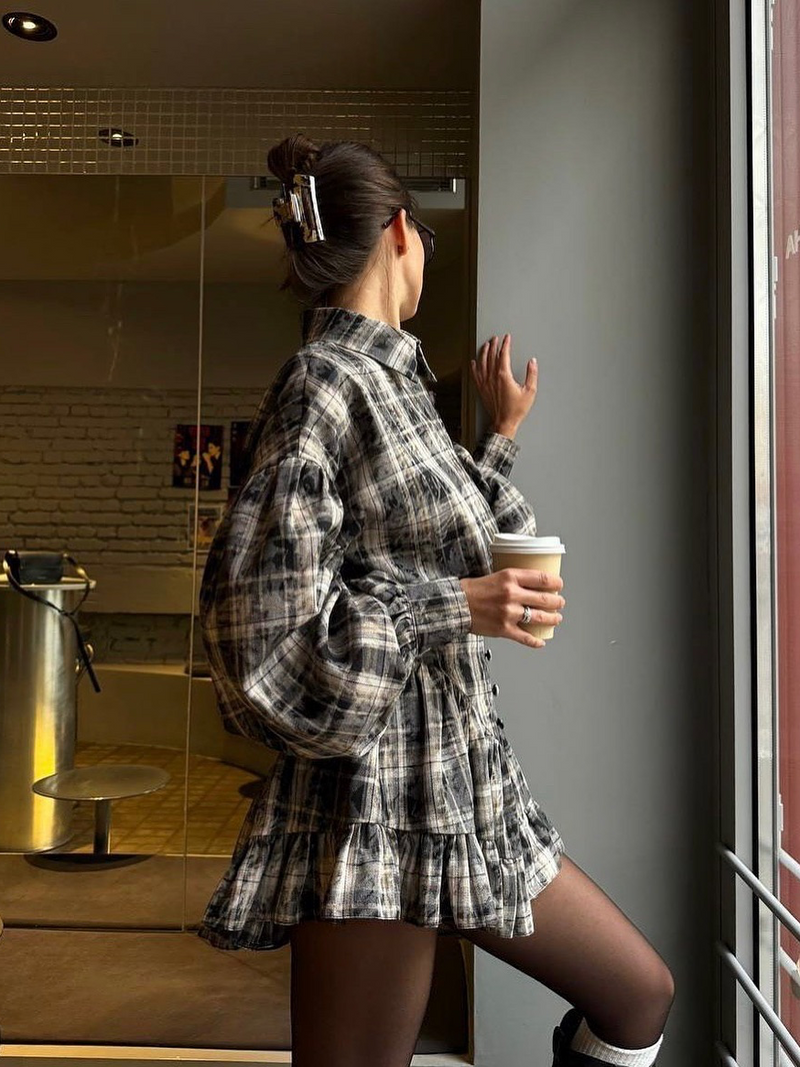 Solmira™ | Pileli Mini Etek & Balon Kol Gömlek Takım