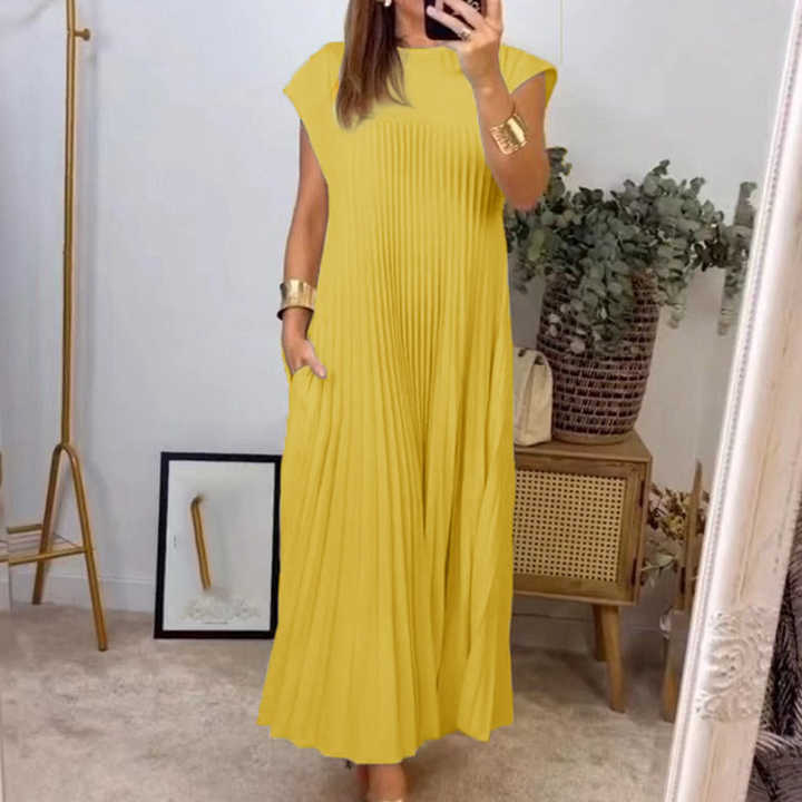 Solmira™ | Zarif Pliseli Uzun Elbise